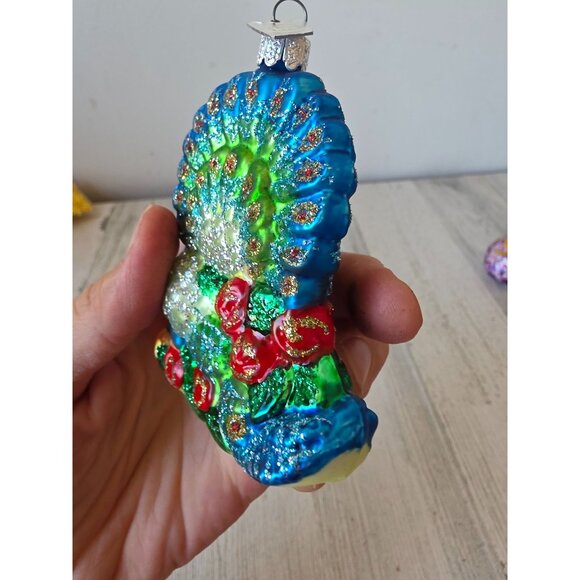 KSA Kurt Adler glitter peacock bird glass ornament Xmas tree blue - Picture 6 of 9